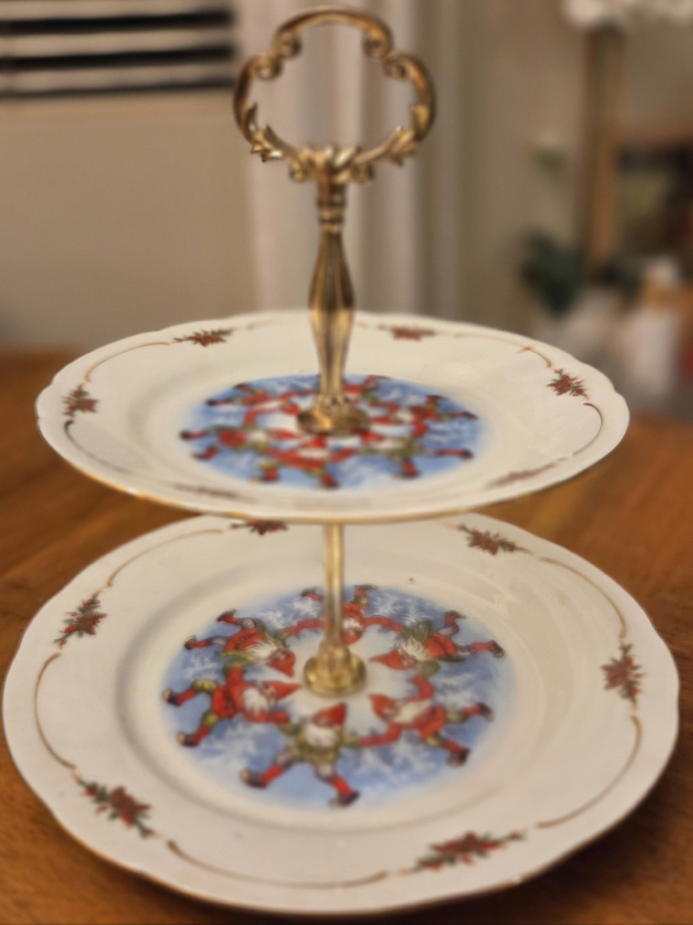 Vintage Christineholm Lars Carlsson Christmas 2 Tier Serving Tray Porcelain